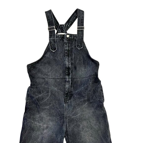 Black Denim Indie Grunge Overalls Baggy Wide Leg Artsy Unique Boiler Size Small - Picture 3 of 12